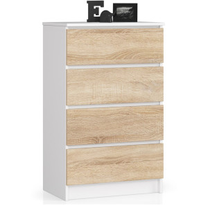 Commode Akord K60 Blanche 60 Cm 4 Tiroirs Façade Chêne Sonoma 60X40X99 Cm