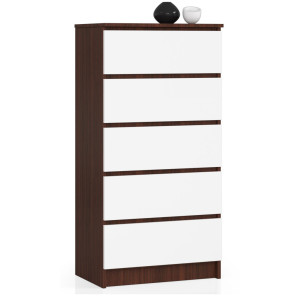 Commode Akord K60 Wengé 60 Cm 5 Tiroirs Façade Blanche 60X40X121 Cm