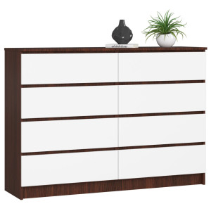 Commode Akord K140 Wengé 138 Cm 8 Tiroirs Façade Blanche 138X40X99 Cm