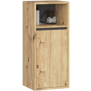 Armoire Salle De Bains Vami Suspendu Chêne Artisan 35 Cm 1 Porte Intérieur Gris Graphite 3 Étagères 35X30X80 Cm