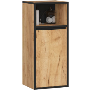Armoire Salle De Bains Vami Suspendu Chêne Craft 35 Cm 1 Porte Intérieur Noire 3 Étagères 35X30X80 Cm