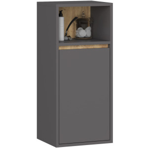 Armoire Salle De Bains Vami Suspendu Gris Graphite 35 Cm 1 Porte Intérieur Chêne Artisan 3 Étagères 35X30X80 Cm