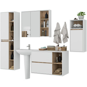 Ensemble De Meubles De Salle De Bains Vami Suspendu Blanche Intérieur Chêne Sonoma