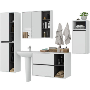 Ensemble De Meubles De Salle De Bains Vami Suspendu Blanche Intérieur Gris Graphite