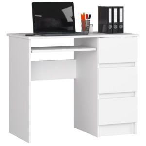 Bureau D'ordinateur Akord Droit A6 Blanc 90 Cm 3 Tiroirs Façade Blanche 1 Étagère 90X50X77 Cm