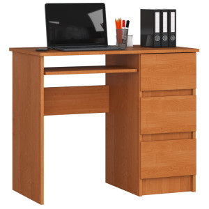 Bureau D'ordinateur Akord Droit A6 Aulne 90 Cm 3 Tiroirs Façade Aulne 1 Étagère 90X50X77 Cm