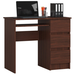 Bureau D'ordinateur Akord Droit A6 Wengé 90 Cm 3 Tiroirs Façade Wengé 1 Étagère 90X50X77 Cm