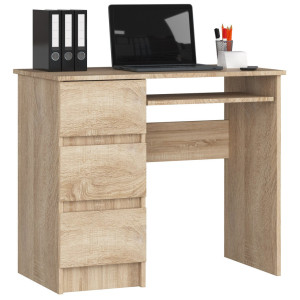 Bureau D'ordinateur Akord Gauche A6 Chêne Sonoma 90 Cm 3 Tiroirs Façade Chêne Sonoma 1 Étagère 90X50X77 Cm