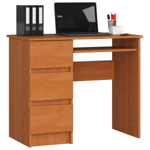Bureau D'ordinateur Akord Gauche A6 Aulne 90 Cm 3 Tiroirs Façade Aulne 1 Étagère 90X50X77 Cm