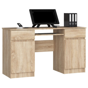 Bureau D'ordinateur Akord A5 Chêne Sonoma 135 Cm 2 Portes 2 Tiroirs Façade Chêne Sonoma 5 Étagères 135X50X77 Cm