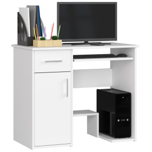 Bureau D'ordinateur Akord Jay Blanc 90 Cm 1 Porte 1 Tiroir Façade Blanche 3 Étagères 90X50X74 Cm