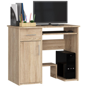 Bureau D'ordinateur Akord Jay Chêne Sonoma 90 Cm 1 Porte 1 Tiroir Façade Chêne Sonoma 3 Étagères 90X50X74 Cm