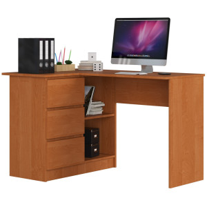 Bureau Akord D'angle Gauche B16 Aulne 124 Cm 3 Tiroirs Façade Aulne 2 Étagères 124X85X77 Cm