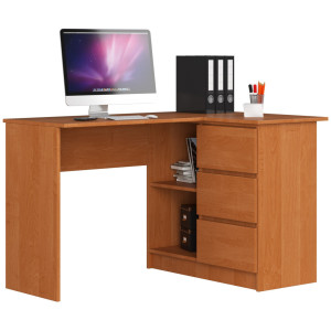 Bureau Akord D'angle Droit B16 Aulne 124 Cm 3 Tiroirs Façade Aulne 2 Étagères 124X85X77 Cm