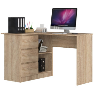 Bureau Akord D'angle Gauche B16 Chêne Sonoma 124 Cm 3 Tiroirs Façade Chêne Sonoma 2 Étagères 124X85X77 Cm