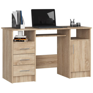 Bureau D'ordinateur Akord Ana Chêne Sonoma 124 Cm 1 Porte 3 Tiroirs Façade Chêne Sonoma 5 Étagères 124X52X74 Cm