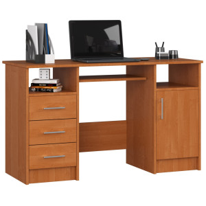 Bureau D'ordinateur Akord Ana Aulne 124 Cm 1 Porte 3 Tiroirs Façade Aulne 5 Étagères 124X52X74 Cm