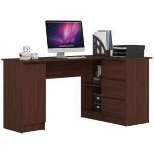 Grand Bureau D'angle Akord Droit B20 Wengé 155 Cm 1 Porte 3 Tiroirs Façade Wengé 4 Étagères 155X85X77 Cm