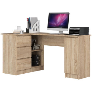 Grand Bureau D'angle Akord Gauche B20 Chêne Sonoma 155 Cm 1 Porte 3 Tiroirs Façade Chêne Sonoma 4 Étagères 155X85X77 Cm
