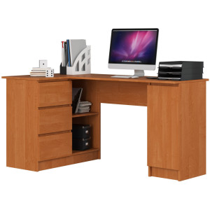 Grand Bureau D'angle Akord Gauche B20 Aulne 155 Cm 1 Porte 3 Tiroirs Façade Aulne 4 Étagères 155X85X77 Cm