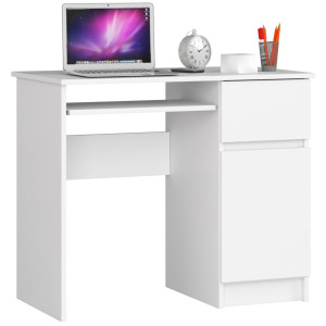 Bureau D'ordinateur Akord Droit Piksel Blanc 90 Cm 1 Porte 1 Tiroir Façade Blanche 3 Étagères 90X50X77 Cm