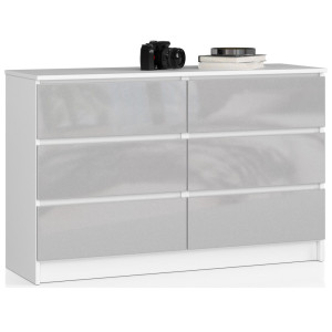 Commode Akord K120 Blanche 120 Cm 6 Tiroirs Façade Métallique Brillant 120X40X77 Cm