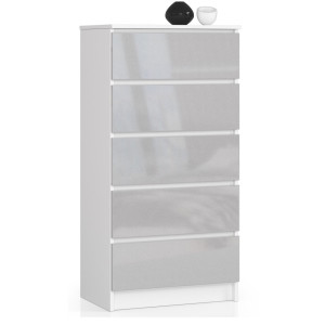Commode Akord K60 Blanche 60 Cm 5 Tiroirs Façade Métallique Brillant 60X40X121 Cm