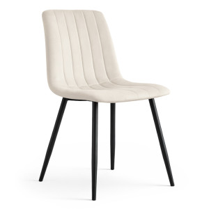 Chaise En Velours Matelassée Livo Beige Pieds Noirs