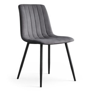Chaise En Velours Matelassée Livo Graphite Foncé Pieds Noirs