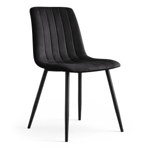 Chaise En Velours Matelassée Livo Noire Pieds Noirs