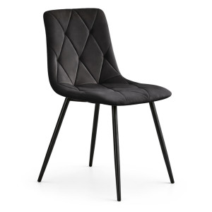 Chaise En Velours Matelassée Milo Noire Pieds Noirs