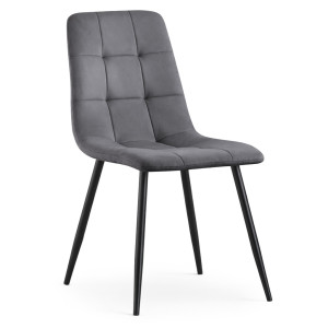 Chaise En Velours Matelassée Nero Graphite Foncé Pieds Noirs
