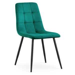 Chaise En Velours Matelassée Nero Vert Bouteille Pieds Noirs