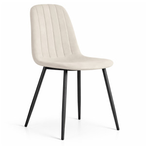 Chaise En Velours Matelassée Lumo Beige Pieds Noirs