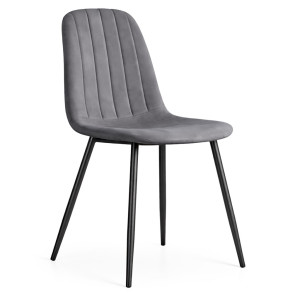 Chaise En Velours Matelassée Lumo Graphite Foncé Pieds Noirs