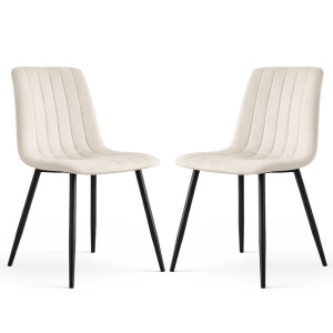 Lot De 2 Chaises En Velours Matelassées Livo Beige Pieds Noirs