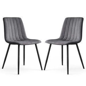 Lot De 2 Chaises En Velours Matelassées Livo Graphite Foncé Pieds Noirs