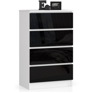 Commode Akord K60 Blanche 60 Cm 4 Tiroirs Façade Noir Brillant 60X40X99 Cm