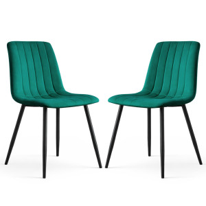 Lot De 2 Chaises En Velours Matelassées Livo Vert Bouteille Pieds Noirs