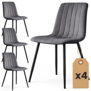 Lot De 4 Chaises En Velours Matelassées Livo Graphite Foncé Pieds Noirs