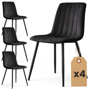 Lot De 4 Chaises En Velours Matelassées Livo Noires Pieds Noirs