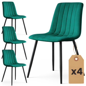 Lot De 4 Chaises En Velours Matelassées Livo Vert Bouteille Pieds Noirs