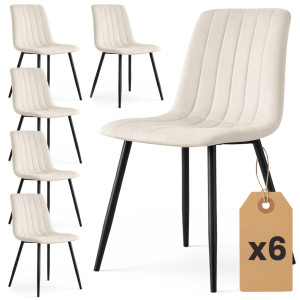 Lot De 6 Chaises En Velours Matelassées Livo Beige Pieds Noirs