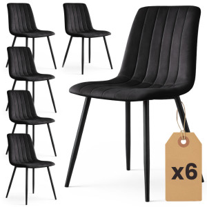 Lot De 6 Chaises En Velours Matelassées Livo Noires Pieds Noirs