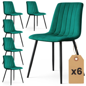 Lot De 6 Chaises En Velours Matelassées Livo Vert Bouteille Pieds Noirs