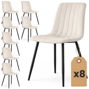 Lot De 8 Chaises En Velours Matelassées Livo Beige Pieds Noirs