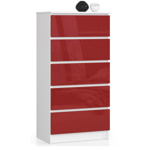 Commode Akord K60 Blanche 60 Cm 5 Tiroirs Façade Rouge Brillante 60X40X121 Cm
