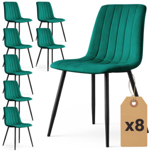 Lot De 8 Chaises En Velours Matelassées Livo Vert Bouteille Pieds Noirs