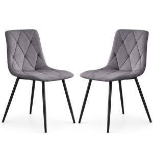 Lot De 2 Chaises En Velours Matelassées Milo Graphite Foncé Pieds Noirs