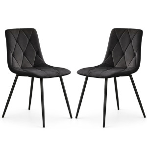 Lot De 2 Chaises En Velours Matelassées Milo Noires Pieds Noirs